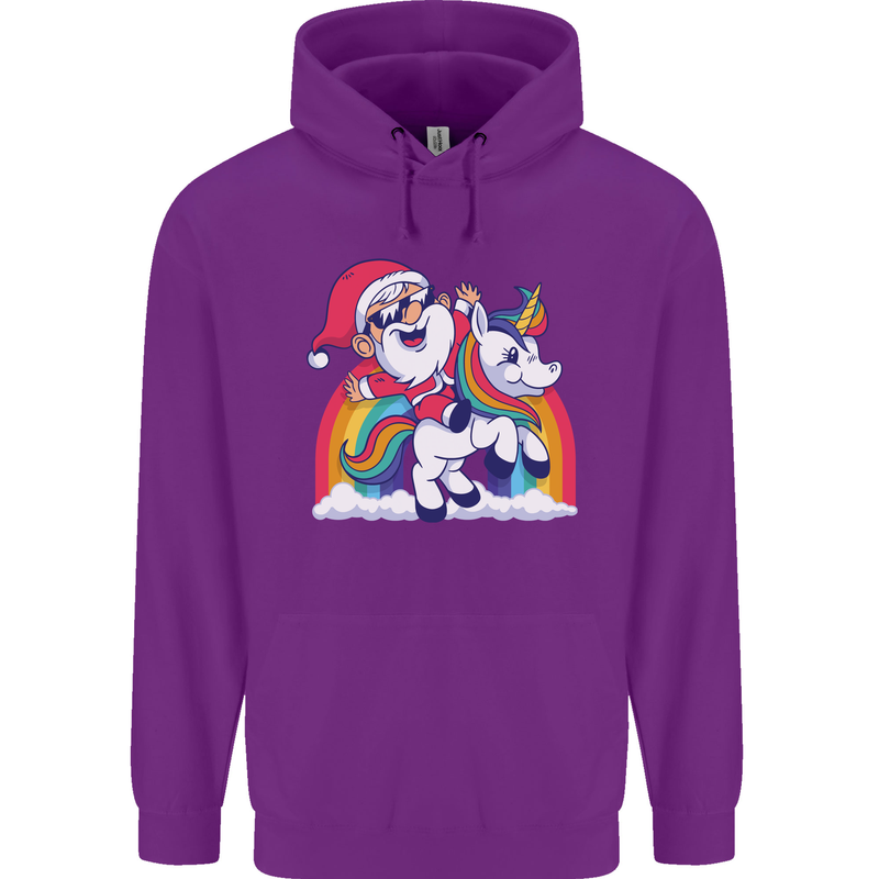Christmas Santa Claus On a Unicorn Xmas Childrens Kids Hoodie Purple