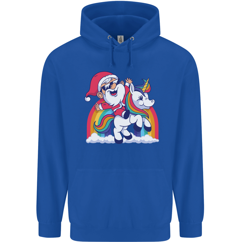 Christmas Santa Claus On a Unicorn Xmas Childrens Kids Hoodie Royal Blue