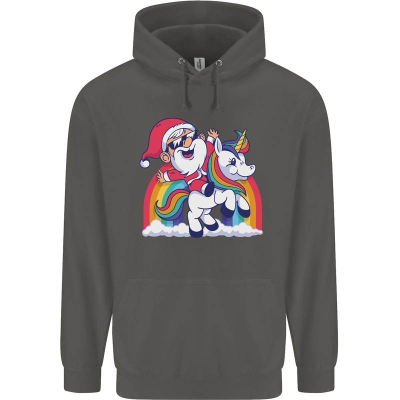 Christmas Santa Claus On a Unicorn Xmas Childrens Kids Hoodie Storm Grey