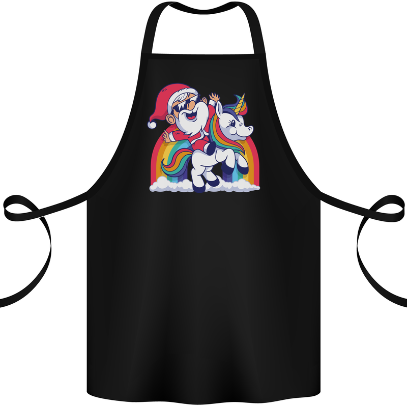 Christmas Santa Claus On a Unicorn Xmas Cotton Apron 100% Organic Black
