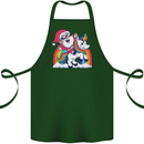 Christmas Santa Claus On a Unicorn Xmas Cotton Apron 100% Organic Forest Green