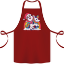 Christmas Santa Claus On a Unicorn Xmas Cotton Apron 100% Organic Maroon