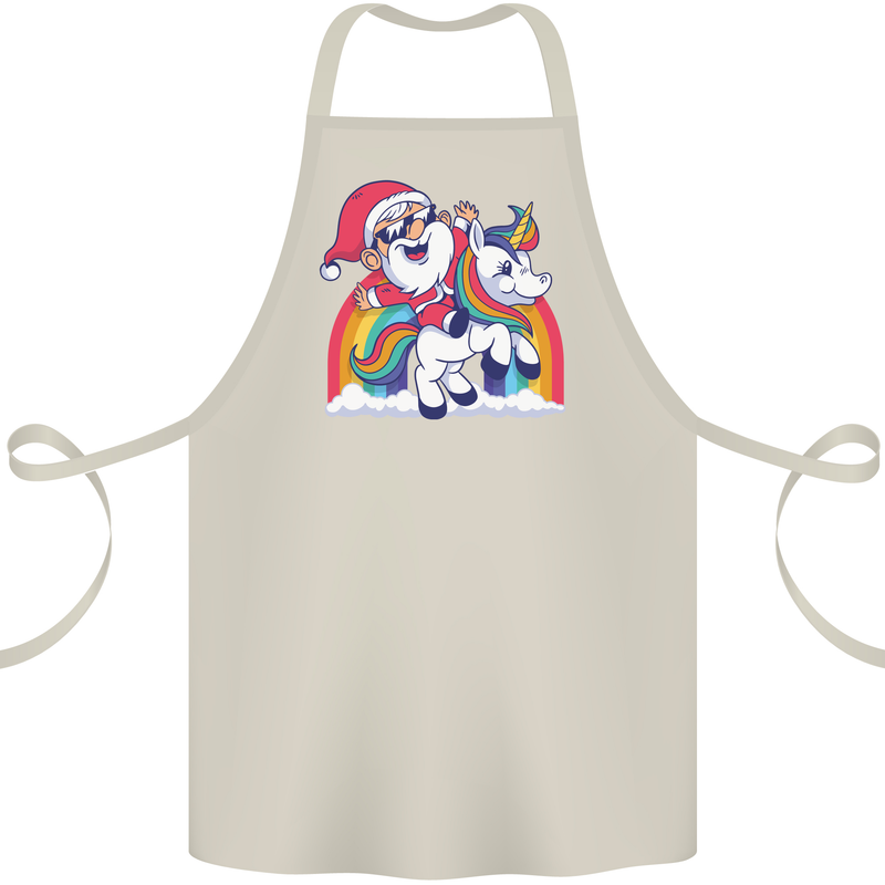 Christmas Santa Claus On a Unicorn Xmas Cotton Apron 100% Organic Natural
