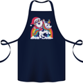 Christmas Santa Claus On a Unicorn Xmas Cotton Apron 100% Organic Navy Blue