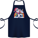 Christmas Santa Claus On a Unicorn Xmas Cotton Apron 100% Organic Navy Blue