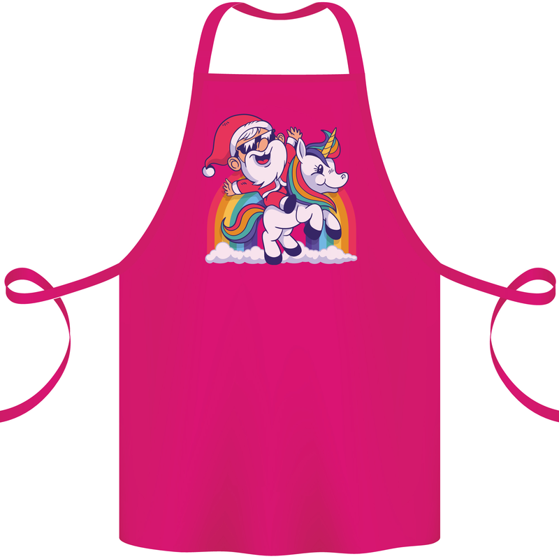 Christmas Santa Claus On a Unicorn Xmas Cotton Apron 100% Organic Pink