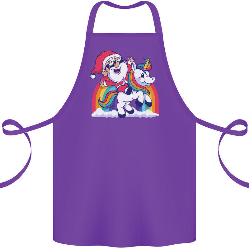 Christmas Santa Claus On a Unicorn Xmas Cotton Apron 100% Organic Purple