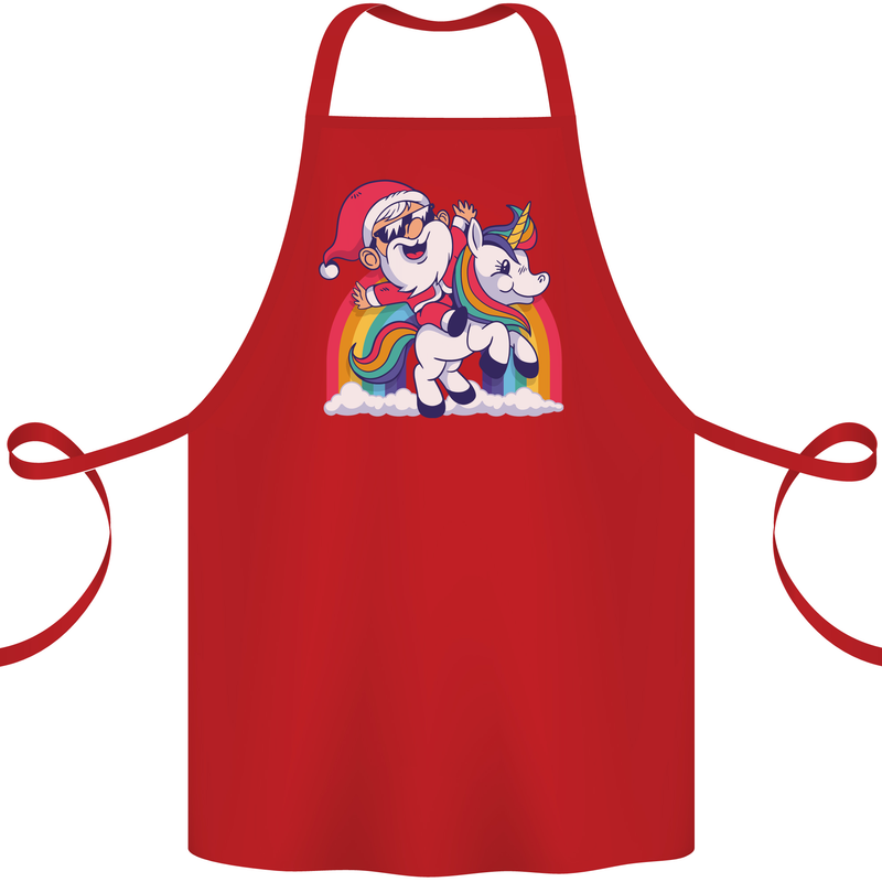 Christmas Santa Claus On a Unicorn Xmas Cotton Apron 100% Organic Red