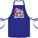 Christmas Santa Claus On a Unicorn Xmas Cotton Apron 100% Organic Royal Blue