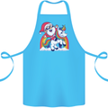 Christmas Santa Claus On a Unicorn Xmas Cotton Apron 100% Organic Turquoise