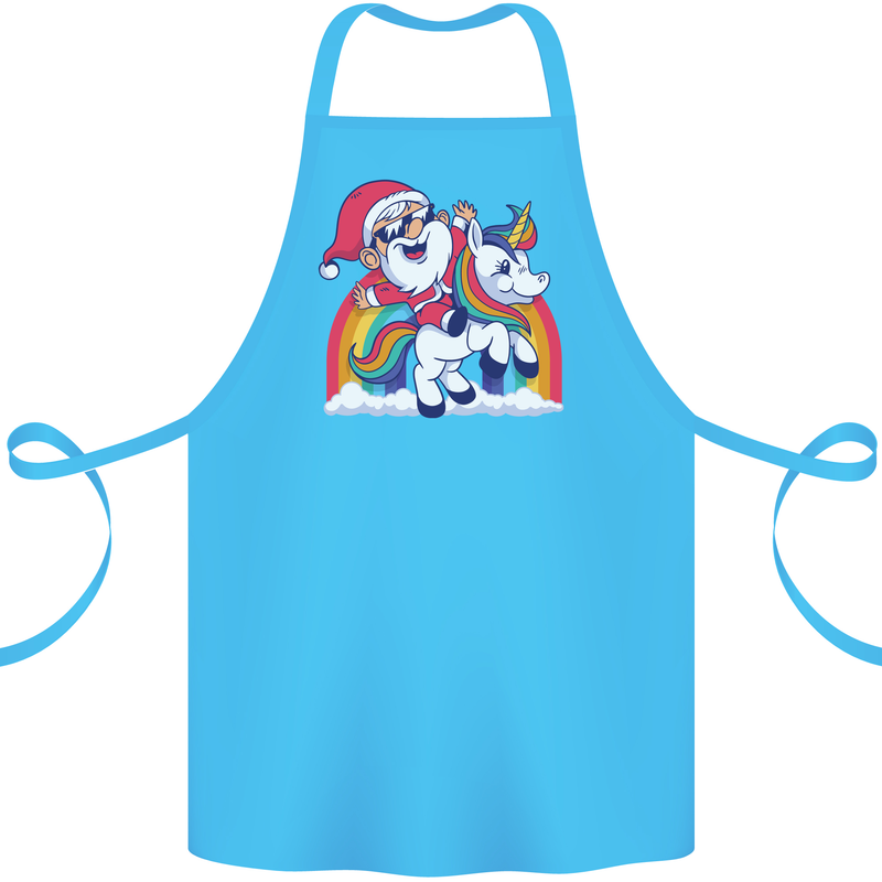 Christmas Santa Claus On a Unicorn Xmas Cotton Apron 100% Organic Turquoise