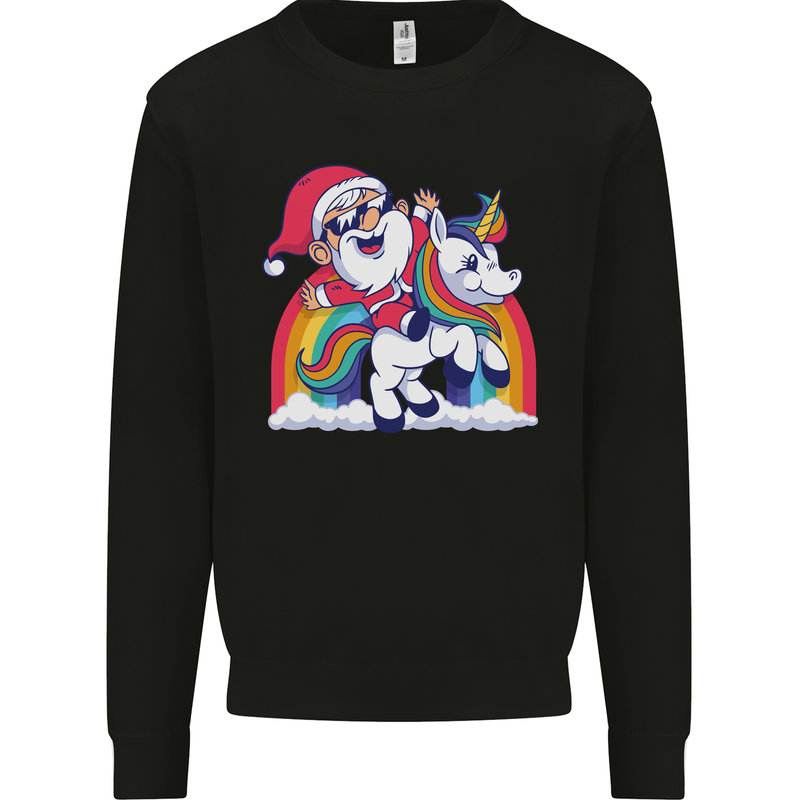 Christmas Santa Claus On a Unicorn Xmas Kids Sweatshirt Jumper Black