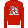 Christmas Santa Claus On a Unicorn Xmas Kids Sweatshirt Jumper Bright Red