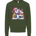 Christmas Santa Claus On a Unicorn Xmas Kids Sweatshirt Jumper Forest Green