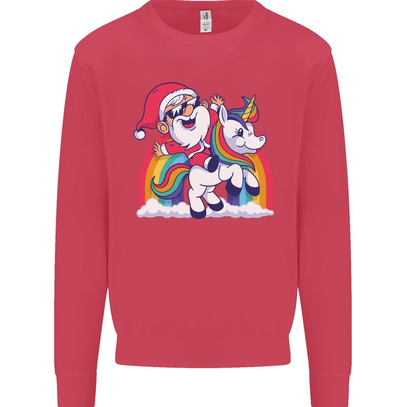 Christmas Santa Claus On a Unicorn Xmas Kids Sweatshirt Jumper Heliconia