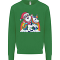 Christmas Santa Claus On a Unicorn Xmas Kids Sweatshirt Jumper Irish Green