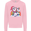 Christmas Santa Claus On a Unicorn Xmas Kids Sweatshirt Jumper Light Pink
