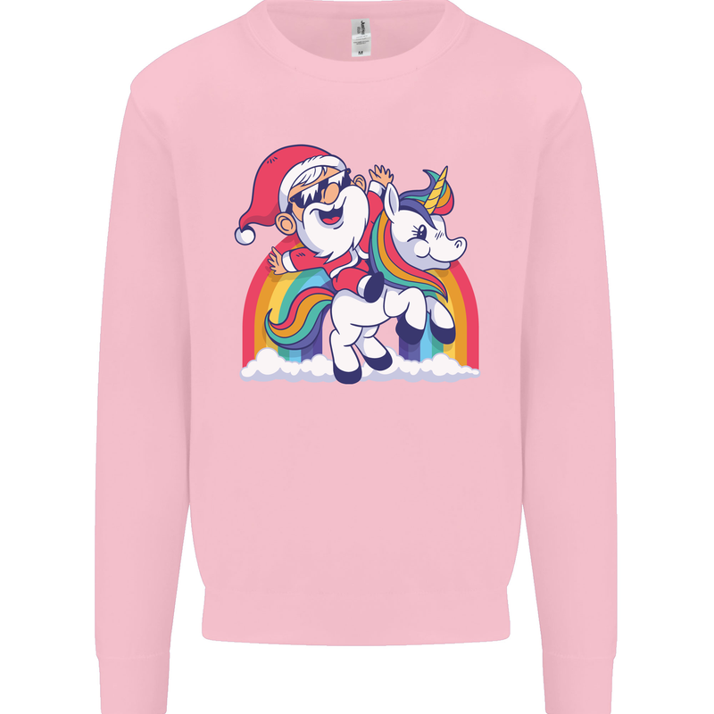 Christmas Santa Claus On a Unicorn Xmas Kids Sweatshirt Jumper Light Pink