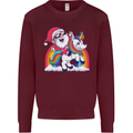 Christmas Santa Claus On a Unicorn Xmas Kids Sweatshirt Jumper Maroon