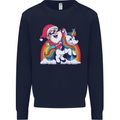 Christmas Santa Claus On a Unicorn Xmas Kids Sweatshirt Jumper Navy Blue