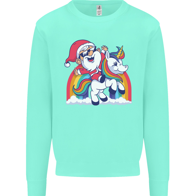 Christmas Santa Claus On a Unicorn Xmas Kids Sweatshirt Jumper Peppermint