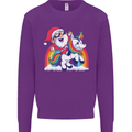 Christmas Santa Claus On a Unicorn Xmas Kids Sweatshirt Jumper Purple