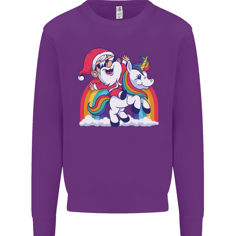 Christmas Santa Claus On a Unicorn Xmas Kids Sweatshirt Jumper Purple