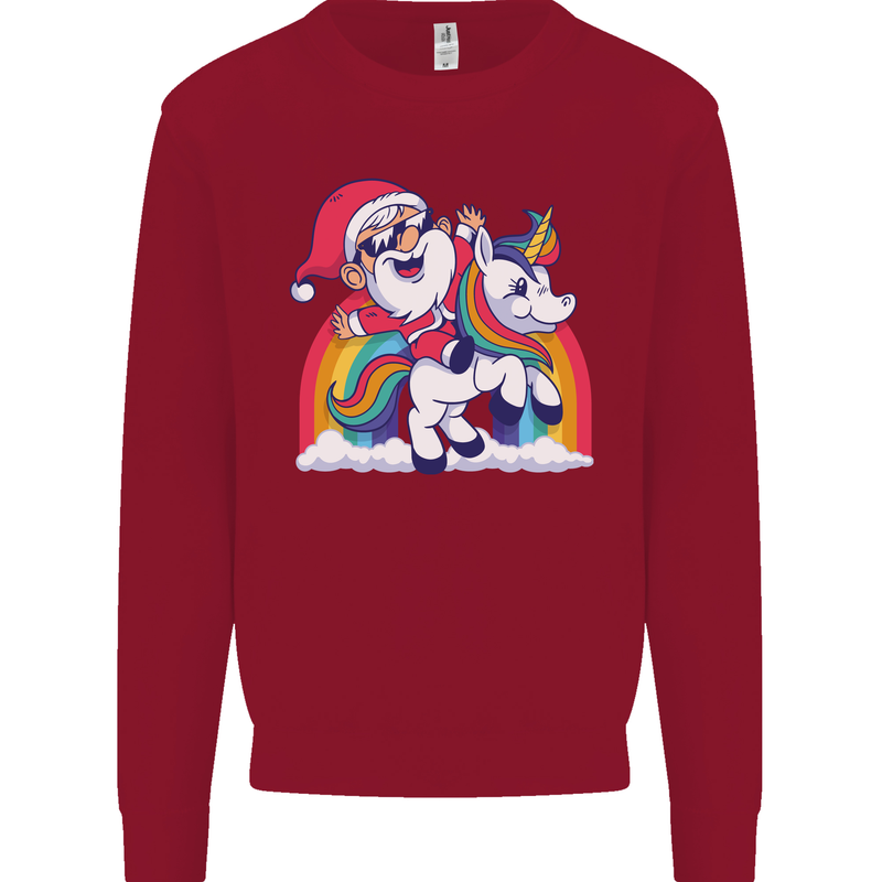 Christmas Santa Claus On a Unicorn Xmas Kids Sweatshirt Jumper Red
