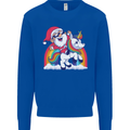Christmas Santa Claus On a Unicorn Xmas Kids Sweatshirt Jumper Royal Blue