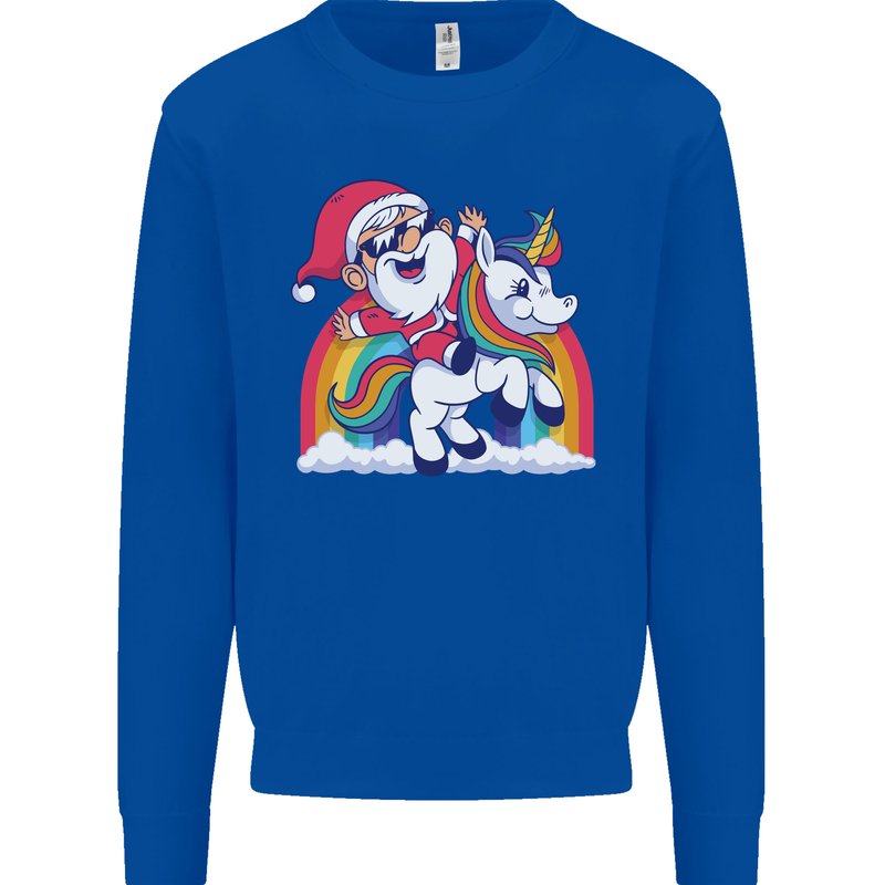 Christmas Santa Claus On a Unicorn Xmas Kids Sweatshirt Jumper Royal Blue