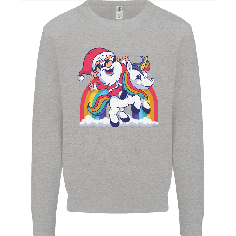 Christmas Santa Claus On a Unicorn Xmas Kids Sweatshirt Jumper Sports Grey