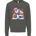 Christmas Santa Claus On a Unicorn Xmas Kids Sweatshirt Jumper Storm Grey