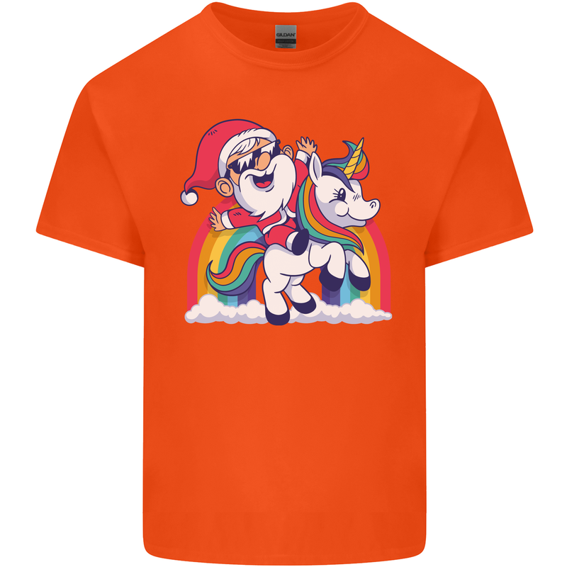 Christmas Santa Claus On a Unicorn Xmas Kids T-Shirt Childrens Orange