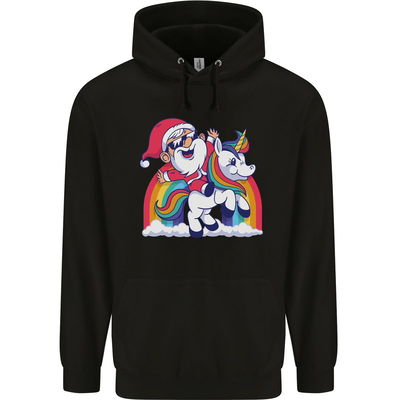 Christmas Santa Claus On a Unicorn Xmas Mens 80% Cotton Hoodie Black
