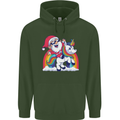 Christmas Santa Claus On a Unicorn Xmas Mens 80% Cotton Hoodie Forest Green