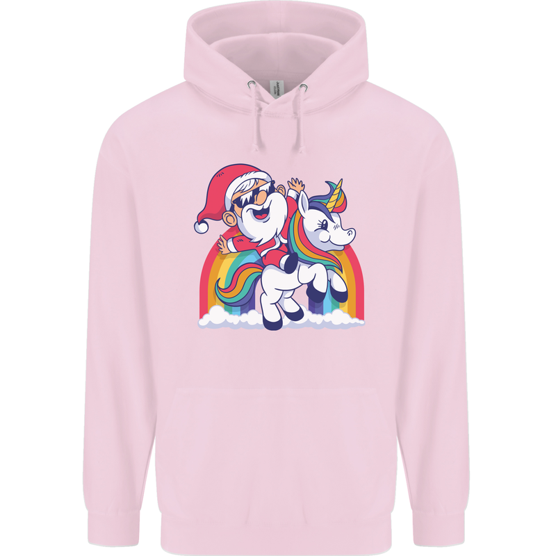 Christmas Santa Claus On a Unicorn Xmas Mens 80% Cotton Hoodie Light Pink