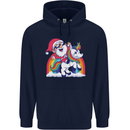 Christmas Santa Claus On a Unicorn Xmas Mens 80% Cotton Hoodie Navy Blue