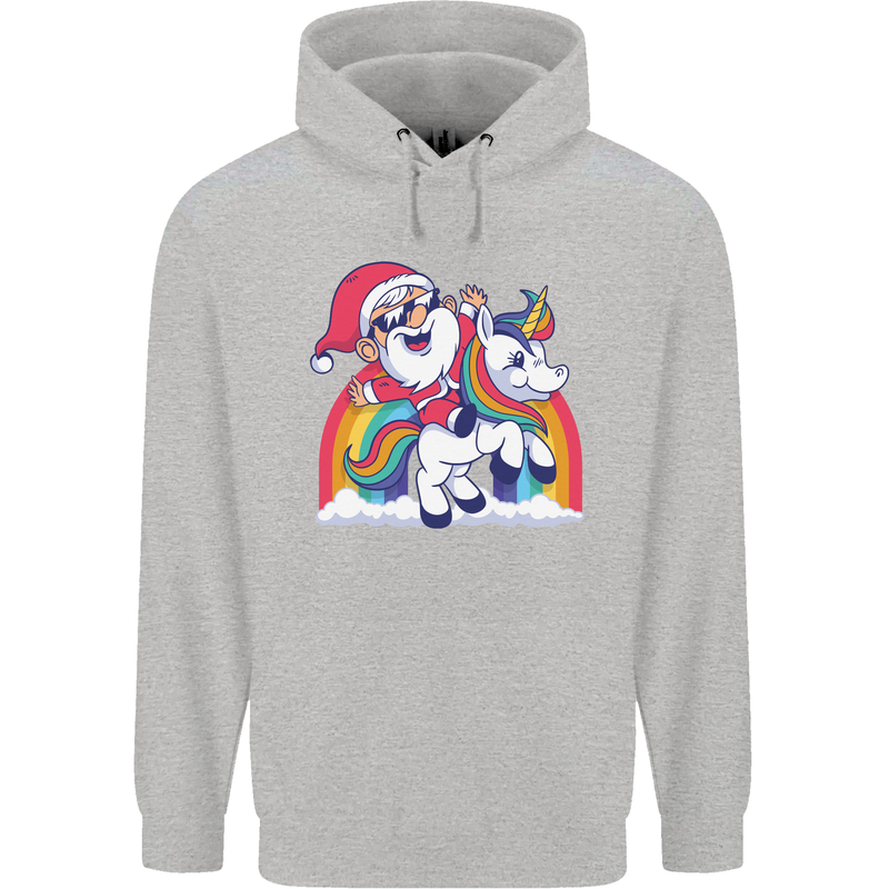 Christmas Santa Claus On a Unicorn Xmas Mens 80% Cotton Hoodie Sports Grey