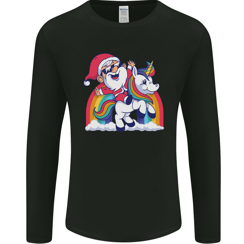 Christmas Santa Claus On a Unicorn Xmas Mens Long Sleeve T-Shirt Black