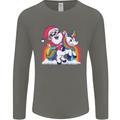 Christmas Santa Claus On a Unicorn Xmas Mens Long Sleeve T-Shirt Charcoal