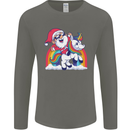 Christmas Santa Claus On a Unicorn Xmas Mens Long Sleeve T-Shirt Charcoal
