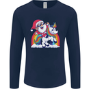 Christmas Santa Claus On a Unicorn Xmas Mens Long Sleeve T-Shirt Navy Blue