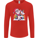Christmas Santa Claus On a Unicorn Xmas Mens Long Sleeve T-Shirt Red