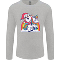 Christmas Santa Claus On a Unicorn Xmas Mens Long Sleeve T-Shirt Sports Grey