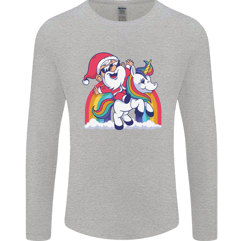 Christmas Santa Claus On a Unicorn Xmas Mens Long Sleeve T-Shirt Sports Grey
