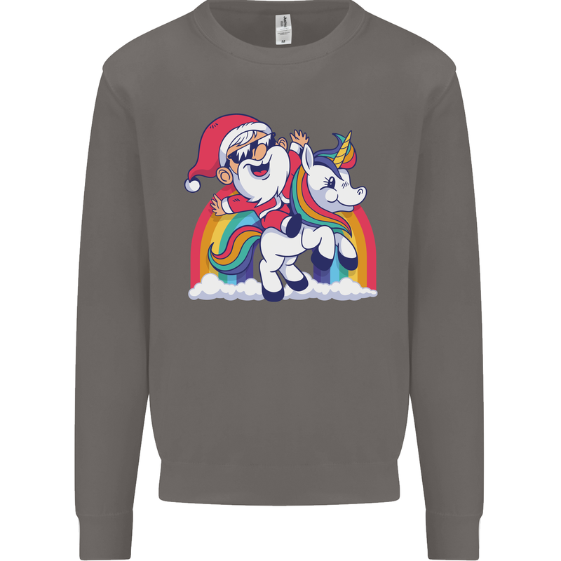 Christmas Santa Claus On a Unicorn Xmas Mens Sweatshirt Jumper Charcoal