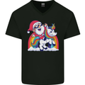 Christmas Santa Claus On a Unicorn Xmas Mens V-Neck Cotton T-Shirt Black