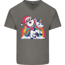 Christmas Santa Claus On a Unicorn Xmas Mens V-Neck Cotton T-Shirt Charcoal