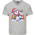 Christmas Santa Claus On a Unicorn Xmas Mens V-Neck Cotton T-Shirt Sports Grey