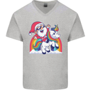 Christmas Santa Claus On a Unicorn Xmas Mens V-Neck Cotton T-Shirt Sports Grey